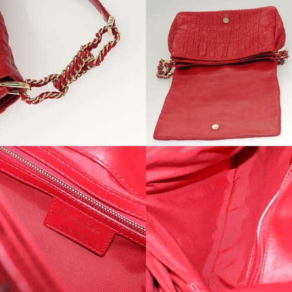 DIOR Canage Shoulder Bag Lamb Skin Red Gold - Picture 11 of 13